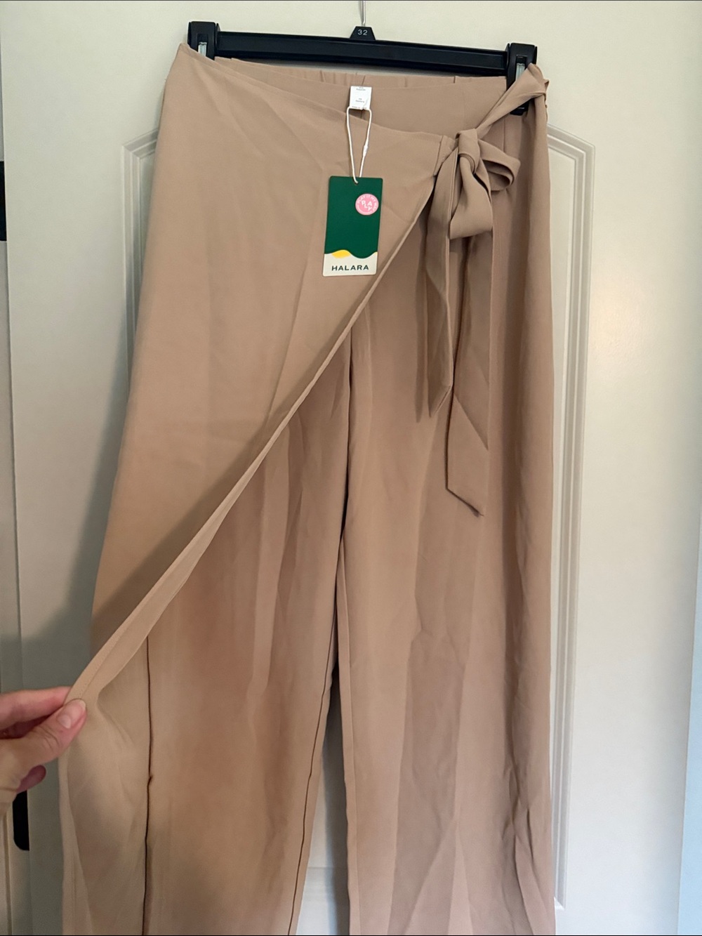 Halara Beige Wrap-Front Wide Leg Pants with Self-Tie - Picture 2 of 5